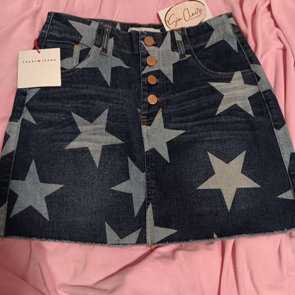 Nwt Toast Jeans Blue Star Denim Skirt Size Small